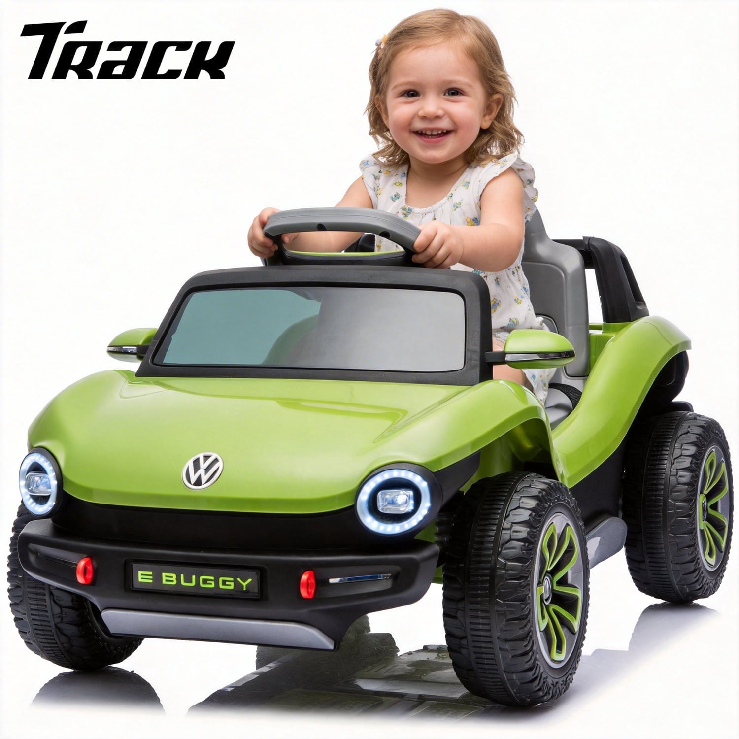 Track Seven 12V Ride on Car, Licensed Volkswagen Beetle Kids Electric Car with Remote Control, Bluetooth, USB, Rear Storage, LED Light, 2WD, Electric Ride on Toy Car for Kids Toddlers Aged 3+