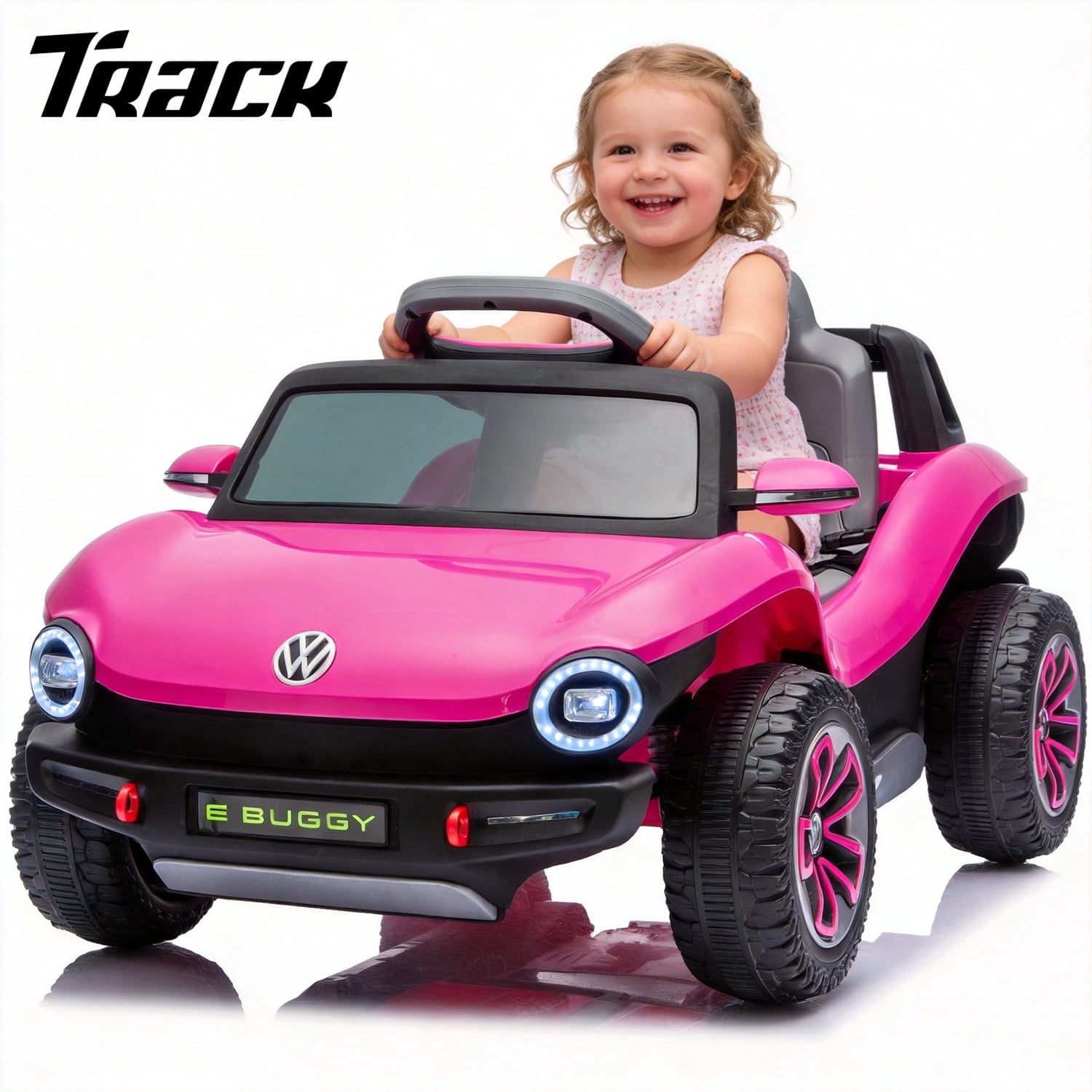 Track Seven 12V Ride on Car, Licensed Volkswagen Beetle Kids Electric Car with Remote Control, Bluetooth, USB, Rear Storage, LED Light, 2WD, Electric Ride on Toy Car for Kids Toddlers Aged 3+