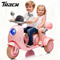 Track Seven 12V Ride on Motorcycle, 2-Seater Electric Motorcycle with Dual Motor, 3 Wheels Motorbike with Bluetooth, LED Lights, Storage Box, Front Hook, Ride on Toy Car for Boys Girls Aged 3+, Pink