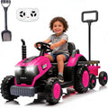 Track Seven 12V Ride on Tractor with Detachable Trailer, Kids' Electric Vehicles with LED Lights, Music, Remote Control Tractor Toy for Boys Girls Aged 3+, 12V Ride on Toys Car for Kids, Pink