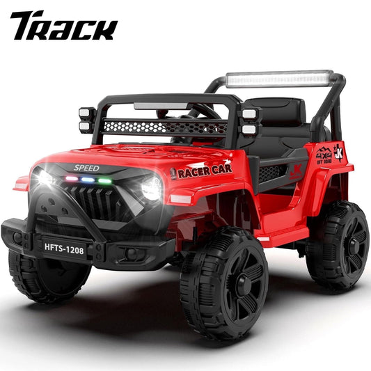 Track Seven 12V Ride on Truck for Kids, 12V Kids Electric Car w/Remote Control, USB, Bluetooth, Microphone Jack, Power Display, Lights, Battery Powered Ride on Car for Boys Girls, Red