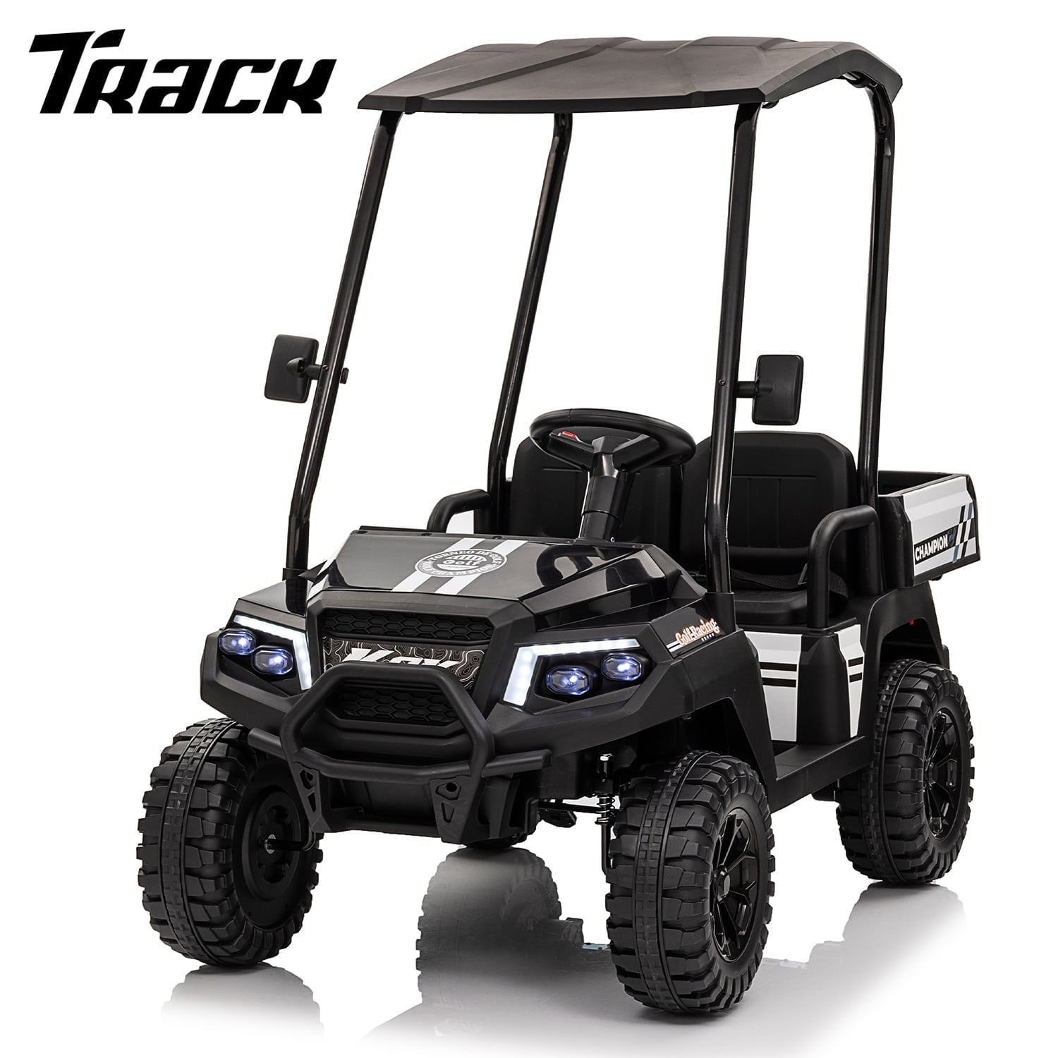 Track Seven 2-Seater 24V Ride on Car, Electric off-Road Truck with Remote Control, Removable Sunshade, Bluetooth, Rear Storage, 20" Wide Seat, Ride on Toy Car for Boys Girls Aged 3+, Blue