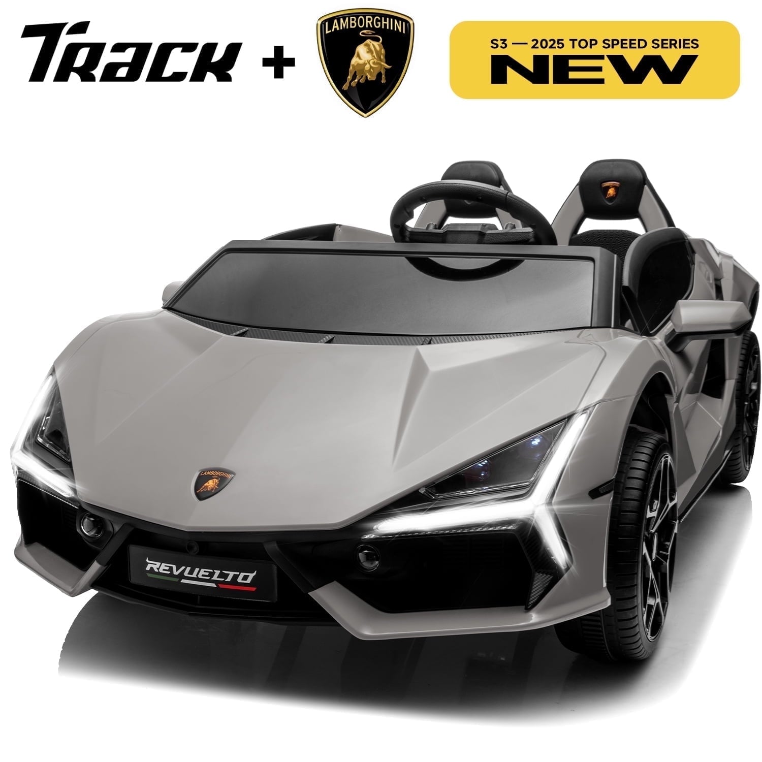Track Seven 24V 2-Seater Ride on Car, Licensed Lamborghini Revuelto Electric Car with Remote Control, Music, LED Lights, Key Start, Spring Suspension, Max Speed 4.3mph, 24V Ride on Toy Car, Pink