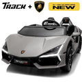 Track Seven 24V 2-Seater Ride on Car, Licensed Lamborghini Revuelto Electric Car with Remote Control, Music, LED Lights, Key Start, Spring Suspension, Max Speed 4.3mph, 24V Ride on Toy Car, Grey