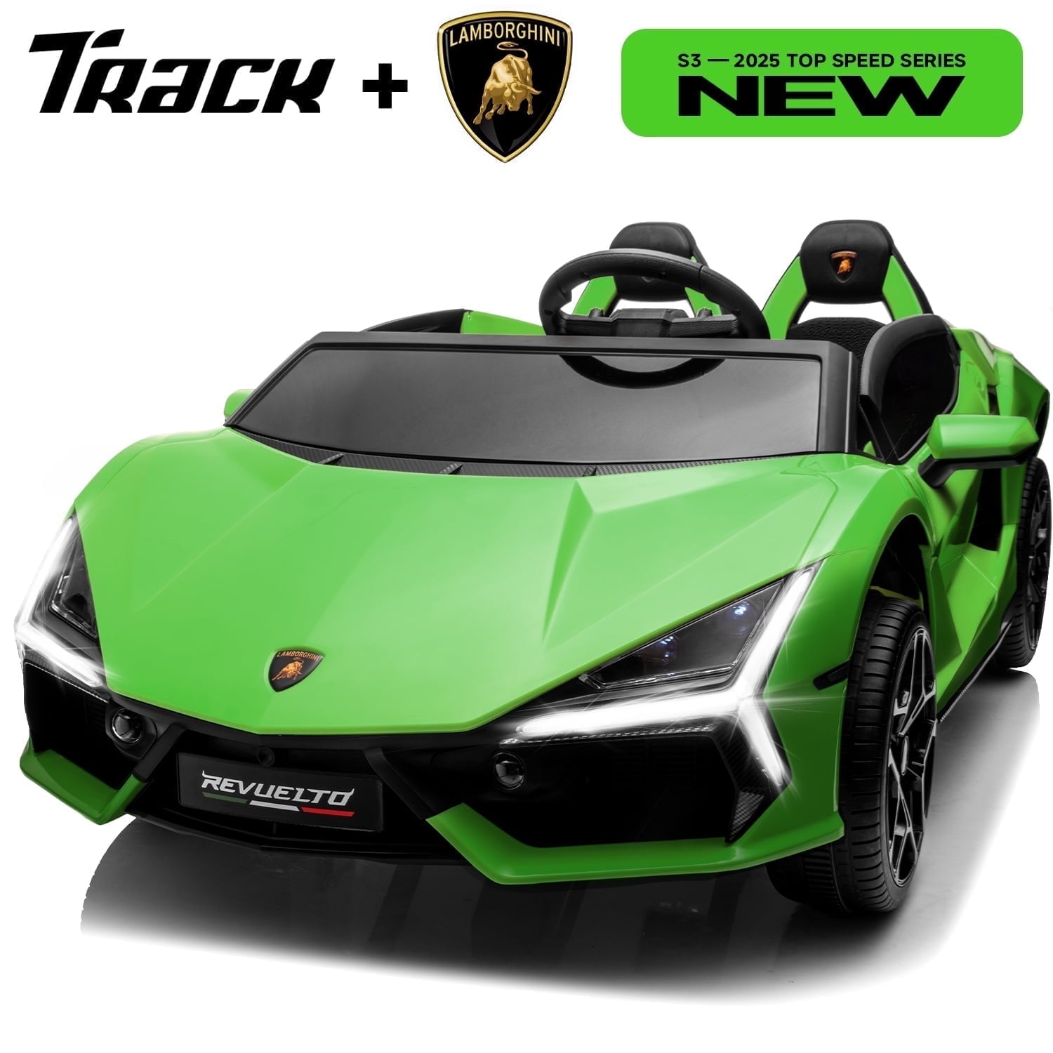 Track Seven 24V 2-Seater Ride on Car, Licensed Lamborghini Revuelto Electric Car with Remote Control, Music, LED Lights, Key Start, Spring Suspension, Max Speed 4.3mph, 24V Ride on Toy Car, Pink
