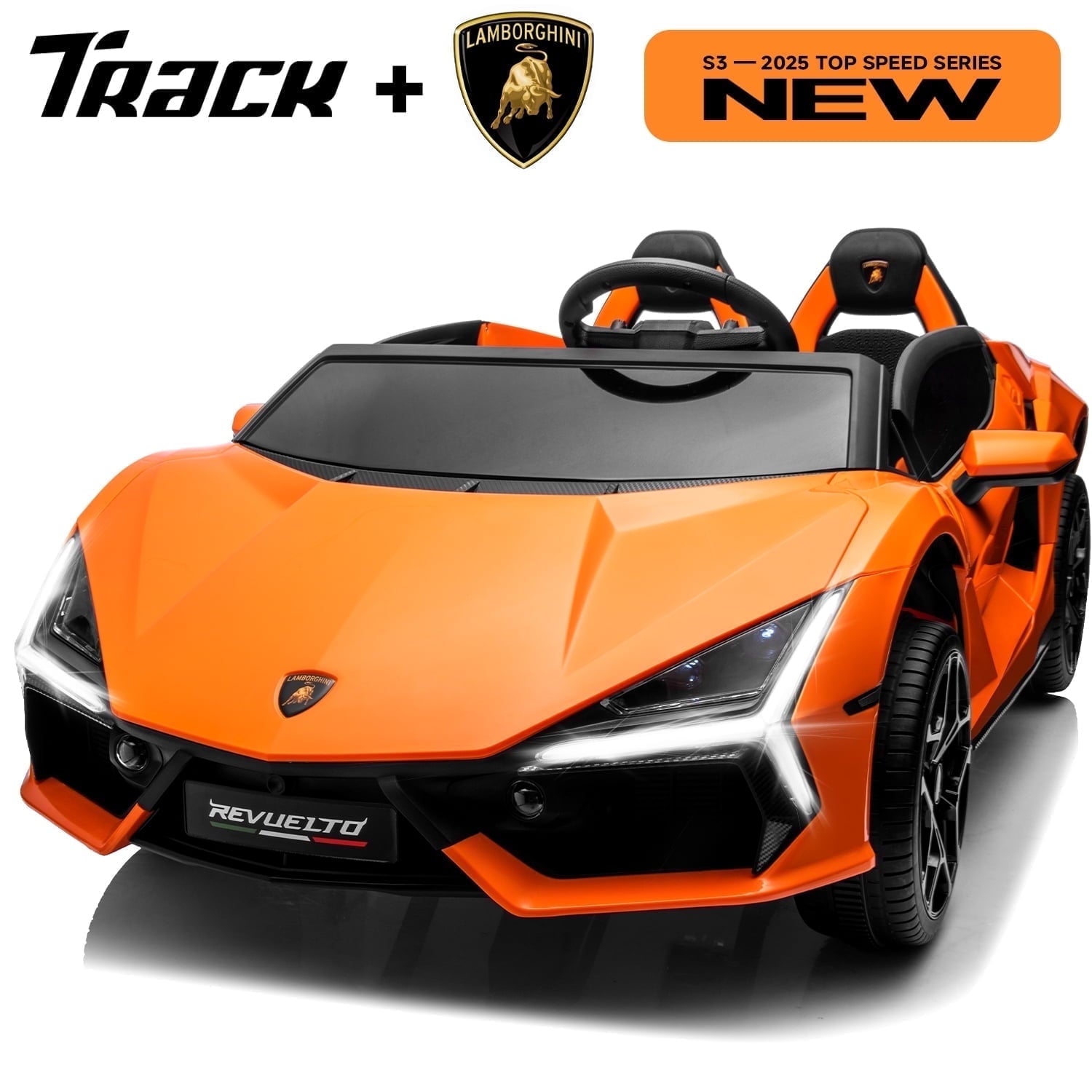 Track Seven 24V 2-Seater Ride on Car, Licensed Lamborghini Revuelto Electric Car with Remote Control, Music, LED Lights, Key Start, Spring Suspension, Max Speed 4.3mph, 24V Ride on Toy Car, Pink