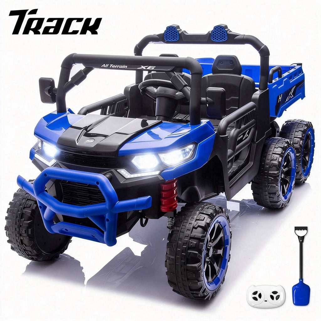 Track Seven 24V 2-Seater Ride on Dump Truck, 4WD 6-Wheel Kids Ride on Car w/Remote Control, Electric Dump Bed, Toy Shovel, Music, Max 5 mph, 20" Large Seat, Ride on Toy for Boys Girls Age 3+, Pink