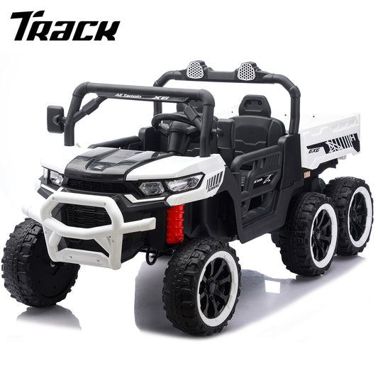 Track Seven 24V 2-Seater Ride on Dump Truck, 4WD 6-Wheel Kids Ride on Car w/Remote Control, Electric Dump Bed, Toy Shovel, Music, Max Speed 5 mph, 21" Large Seat, Ride on Toy for Kids Age 3+, White
