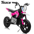 Track Seven 24V Electric Dirt Bike, 200W Ride on Motorcycle with Twist-Grip Throttle, LED Lamp, Music, Key Start, Up to 9.3 Mph, Ride on Toy Electric Bike for Kids Age 5+