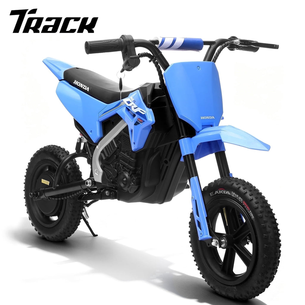 Track Seven 24V Electric Dirt Bike for Kids, Official Licensed Honda Electric Motorcycle, Up to10 Mph, Twist-Grip Throttle, 12" Pneumatic Tires, Bluetooth, Music, 24V Motorcycle for Kids 6+, Red