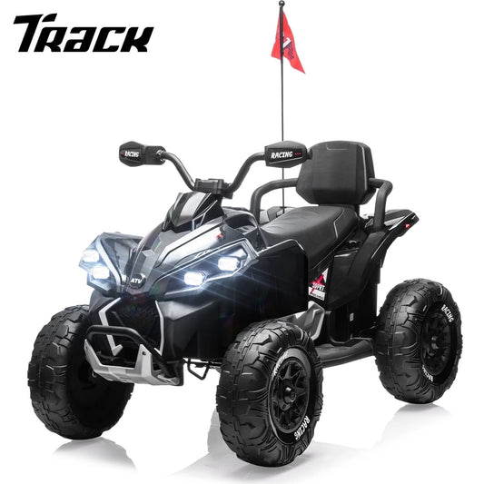 Track Seven 24V Kids Ride-On ATV, Four Wheeler Quad Electric Car with Remote, 2 Speeds, Bluetooth, LED Light, English Storytelling, Shock Absorber, Kids Electric ATV for Boys Girls Aged 3+, Black