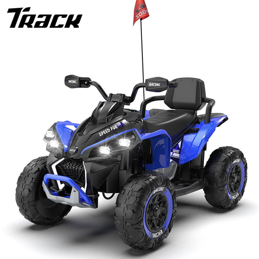 Track Seven 24V Kids Ride-On ATV, Four Wheeler Quad Electric Car with Remote, 2 Speeds, Bluetooth, LED Light, English Storytelling, Shock Absorber, Kids Electric ATV for Boys Girls Aged 3+, Blue