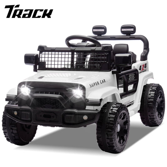 Track Seven 24V Kids Ride on Truck, Electric Car with Remote Control, Four-Wheel Suspension, Power Display, Bluetooth, MP3 Player, LED Lights, Kids Ride on Toy Car for Boys Girls Aged 3+, White
