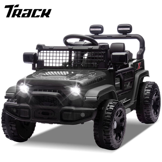Track Seven 24V Kids Ride on Truck, Electric Car with Remote Control, Four-Wheel Suspension, Power Display, Bluetooth, MP3 Player, LED Lights, Kids Ride on Toy Car for Boys Girls Aged 3+, Black