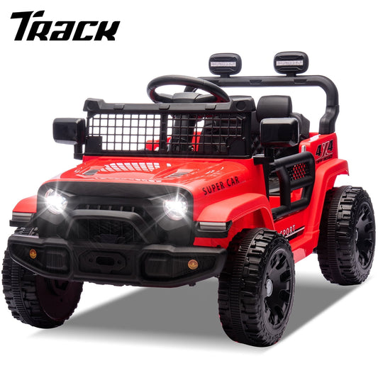 Track Seven 24V Kids Ride on Truck, Electric Car with Remote Control, Four-Wheel Suspension, Power Display, Bluetooth, MP3 Player, LED Lights, Kids Ride on Toy Car for Boys Girls Aged 3+, Red