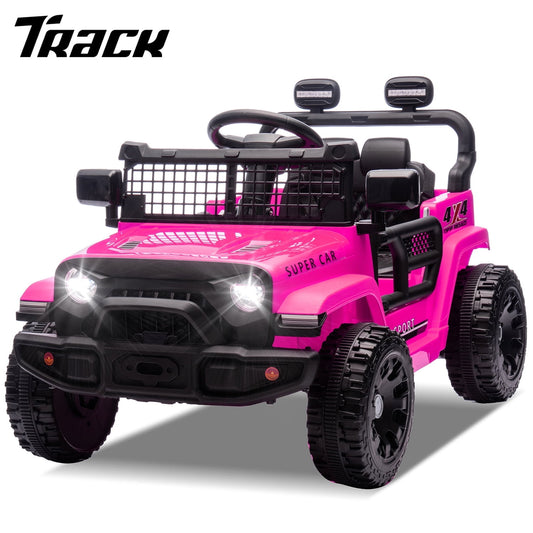 Track Seven 24V Kids Ride on Truck, Electric Car with Remote Control, Four-Wheel Suspension, Power Display, Bluetooth, MP3 Player, LED Lights, Kids Ride on Toy Car for Boys Girls Aged 3+, Pink