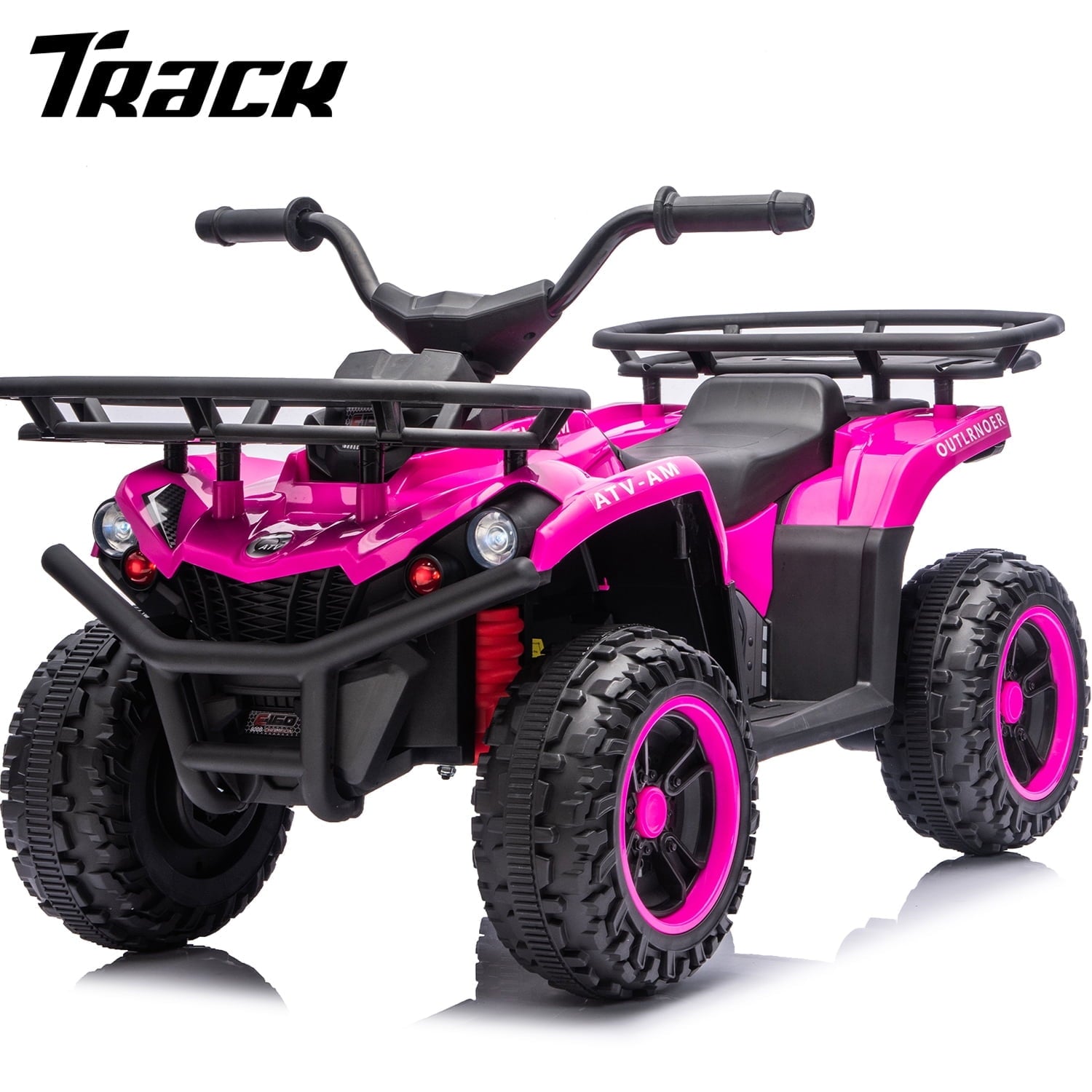 Track Seven 24V Ride on ATV, Kids ATV 4 Wheeler Quad Ride on Toy with Bluetooth, Crash Bar, Front & Rear Storage Rack, Power Display, LED Lights, Electric ATV for Boys Girls Aged 3+, Black