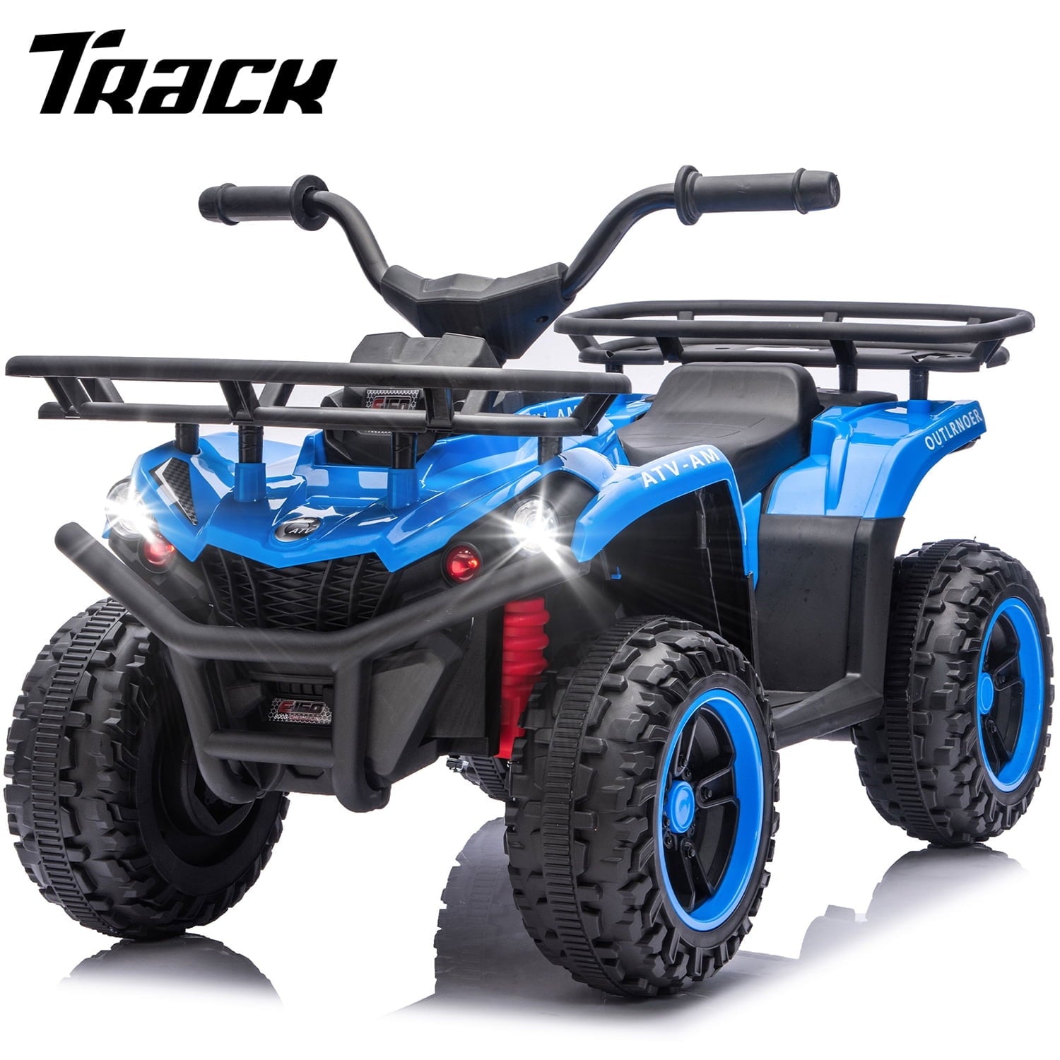 Track Seven 24V Ride on ATV, Kids ATV 4 Wheeler Quad Ride on Toy with Bluetooth, Crash Bar, Front & Rear Storage Rack, Power Display, LED Lights, Electric ATV for Boys Girls Aged 3+, Black