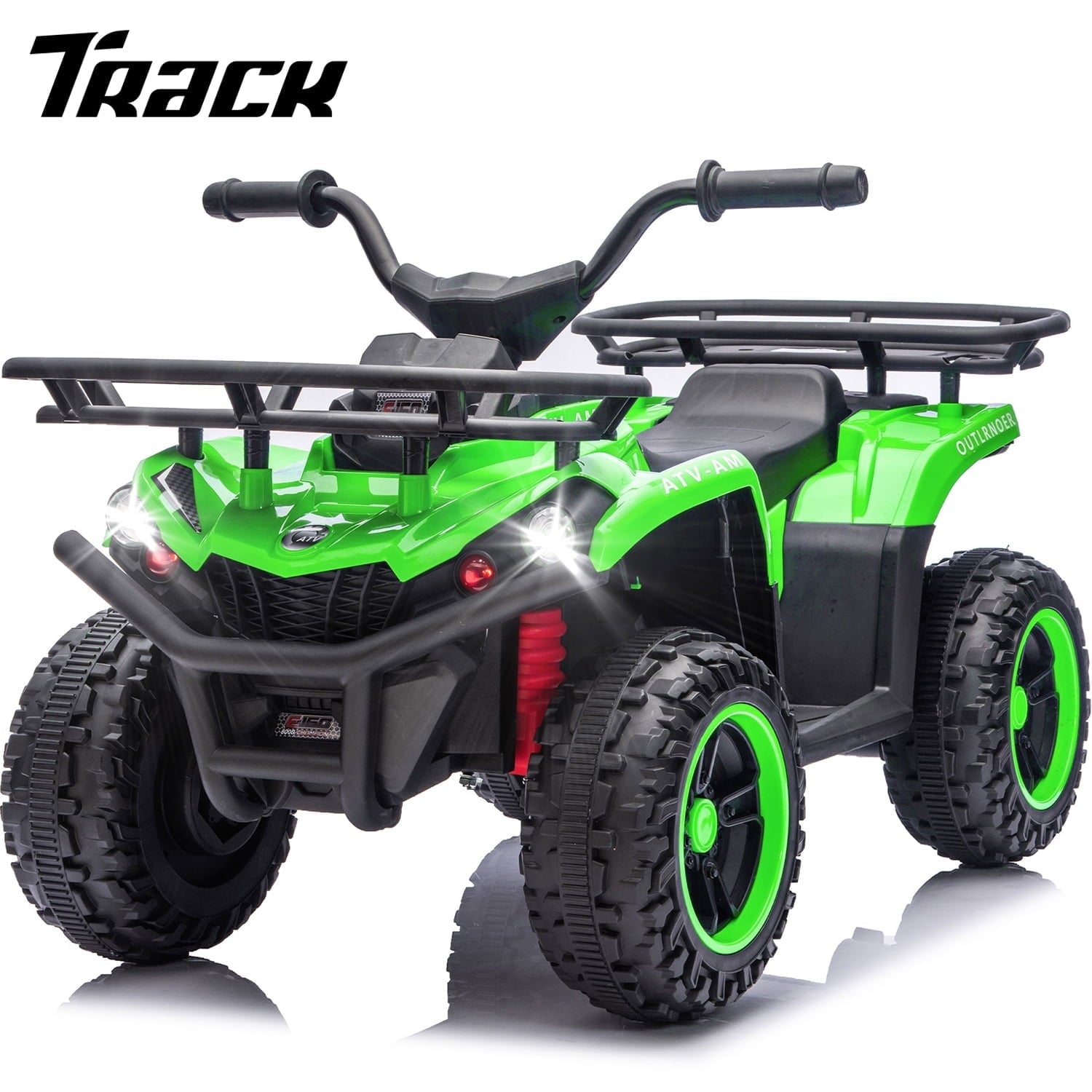 Track Seven 24V Ride on ATV, Kids ATV 4 Wheeler Quad Ride on Toy with Bluetooth, Crash Bar, Front & Rear Storage Rack, Power Display, LED Lights, Electric ATV for Boys Girls Aged 3+, Black