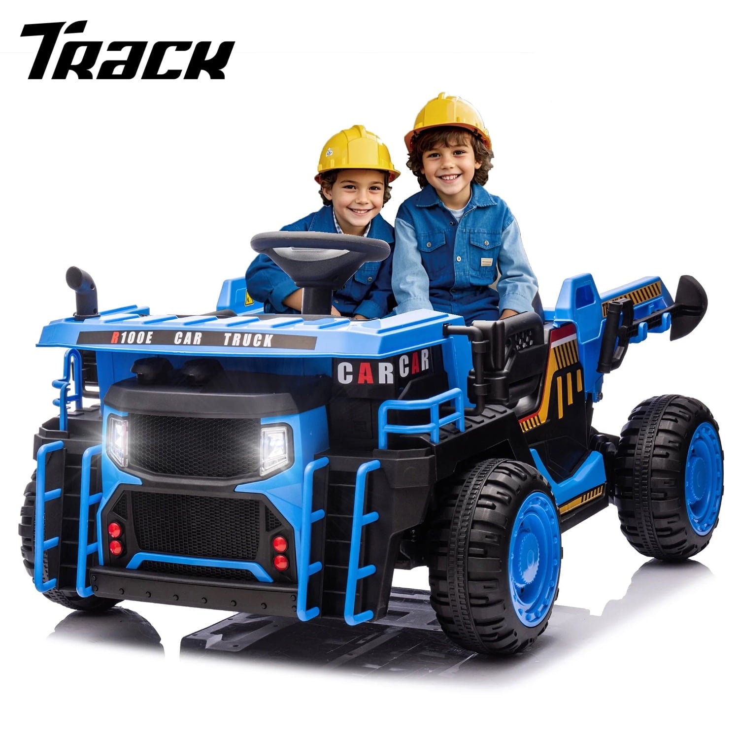 Track Seven 24V Ride on Car, 2-Seater Kids Ride on Dump Truck with E-Rear Dump, Remote, Bluetooth, LED Lights, 19.69" Width Seat, Max 5mph, 400W Motor, Electric Car for Boys Girls Age 3+, Black