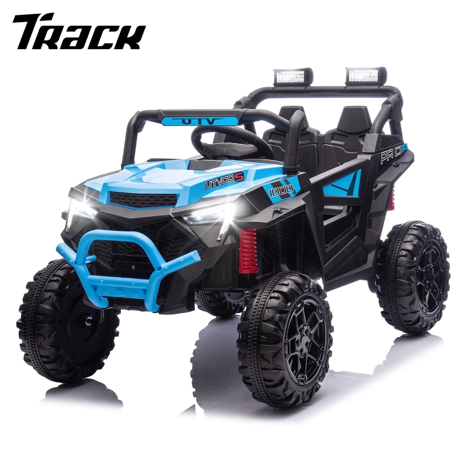 Track Seven 24V Ride on Car, 2WD Electric Off-Road UTV Truck w/ 400W Motors, Remote Control, Large Seat, Bluetooth, Lights, Power Display, Portable Handle, Electric Car for Boys Girls Aged 3+,