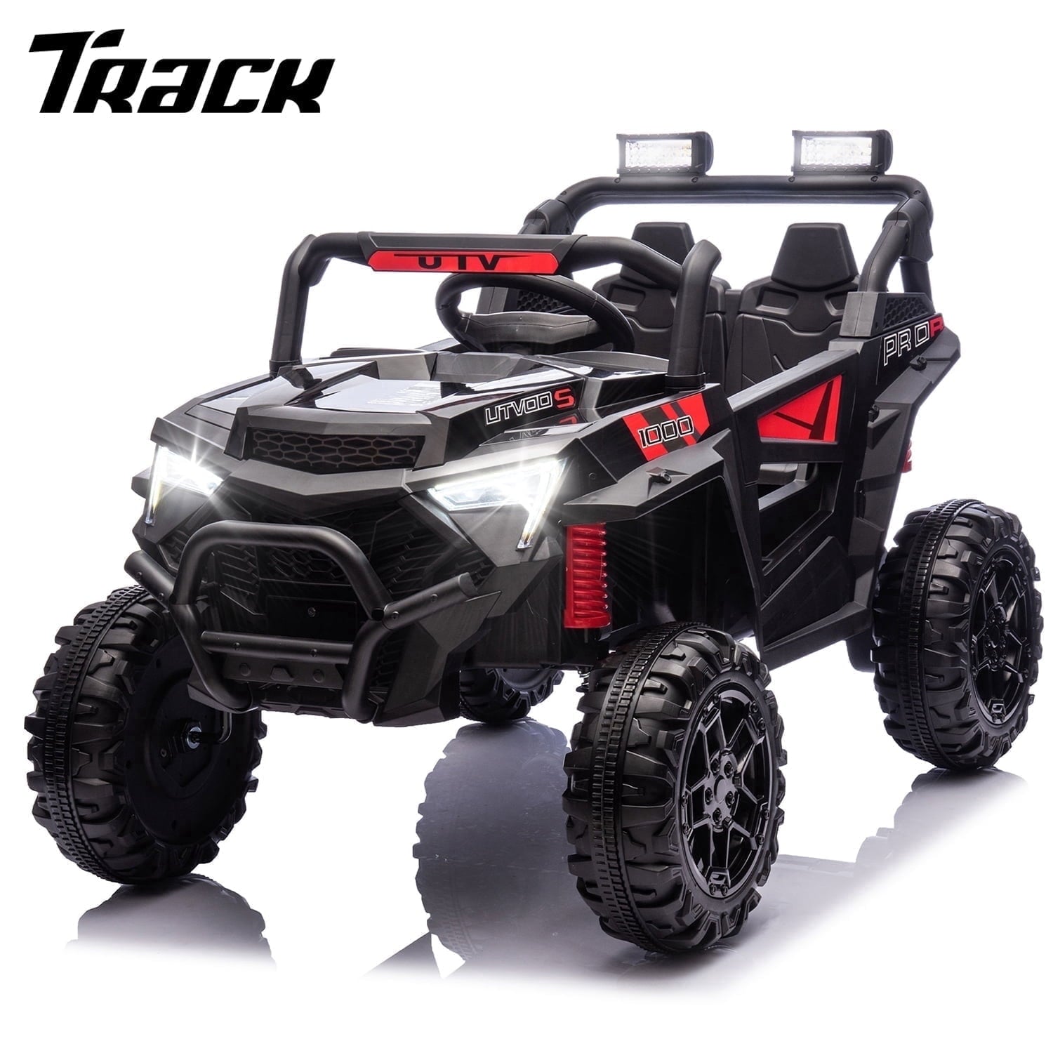 Track Seven 24V Ride on Car, 2WD Electric Off-Road UTV Truck w/ 400W Motors, Remote Control, Large Seat, Bluetooth, Lights, Power Display, Portable Handle, Electric Car for Boys Girls Aged 3+,