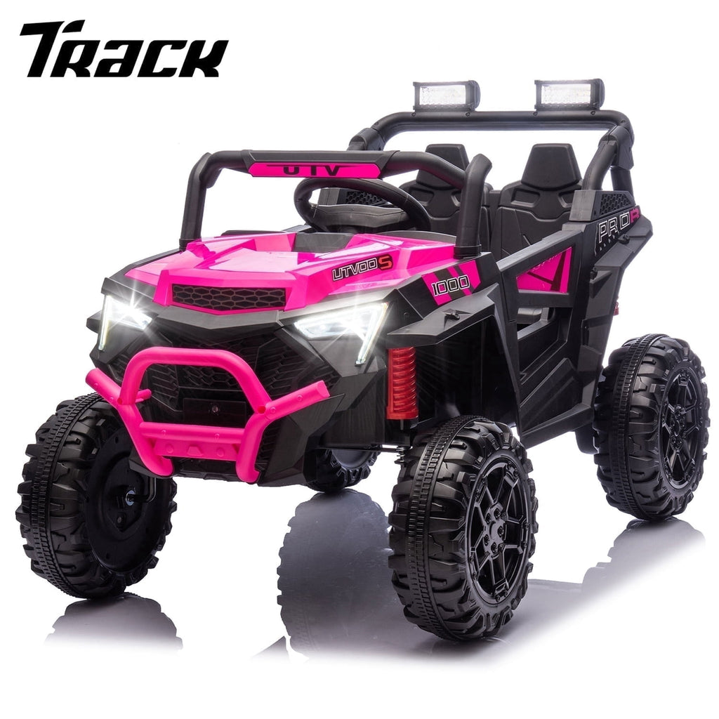 Track Seven 24V Ride on Car, 2WD Electric Off-Road UTV Truck w/ 400W Motors, Remote Control, Large Seat, Bluetooth, Lights, Power Display, Portable Handle, Electric Car for Boys Girls Aged 3+,