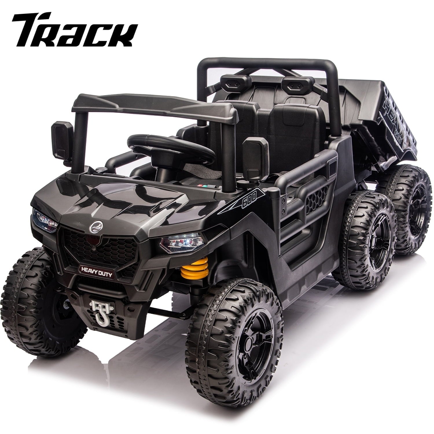 Track Seven 24V Ride on Dump Truck, 400W 6-Wheel Ride on UTV Car for Big Kids with Electric Dump Bed, Remote Control, Music, Lights, Spring Suspension, 24V Ride on Toy Car for Kids Aged 3+, Black