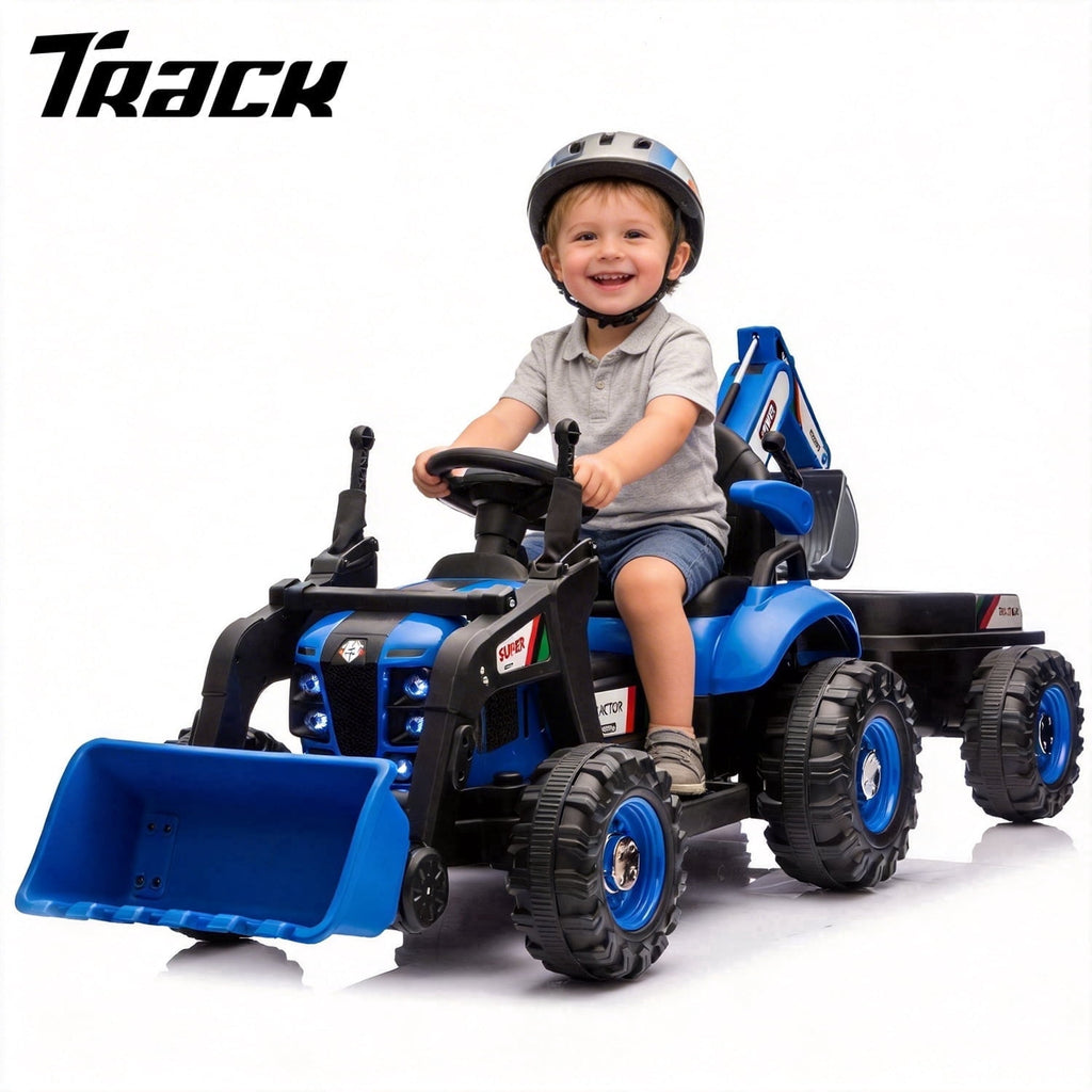 Track Seven 24V Ride on Excavator, 4-in-1 Construction Excavator, Dump Truck & Bulldozer, Ride on Tractor Electric Car with Remote Control, Swivel Seat, Music, Ride on Toy Car for Kids Aged 3+