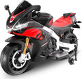Track Seven 24V Ride on Motorcycle, Licensed Aprilia RSV4 Electric Motorcycle with Training Wheels, LED Lights, Music, Large Seat, Max 5 Mph, 24V Ride on Toy Car for Boys Girls Aged 3+, Black