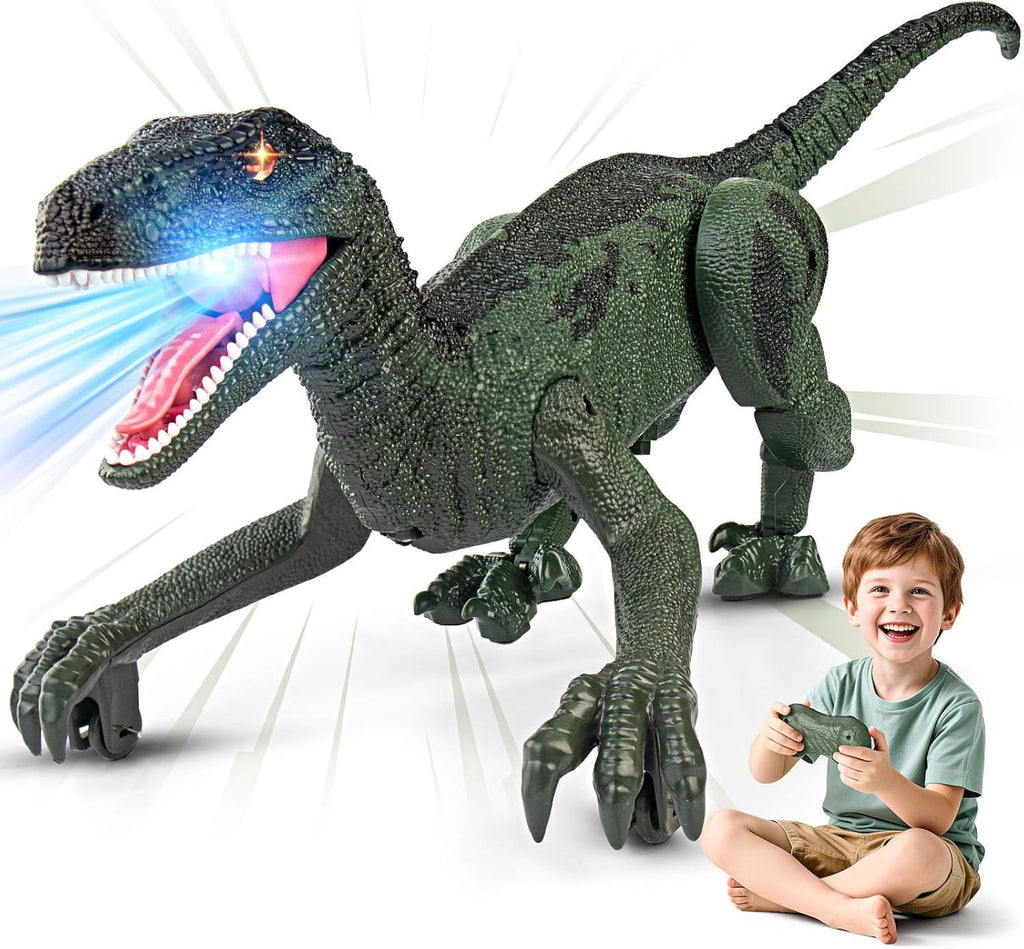 Track Seven Dinosaur Toys for Kids 3-5, 5-7, 8-12, 2.4GHz Remote Control Dinosaur with Walking, Realistic Sounds, Demo Mode, Rechargeable Jurassic Toys for Birthdays, Parties, Children’s Day, Green