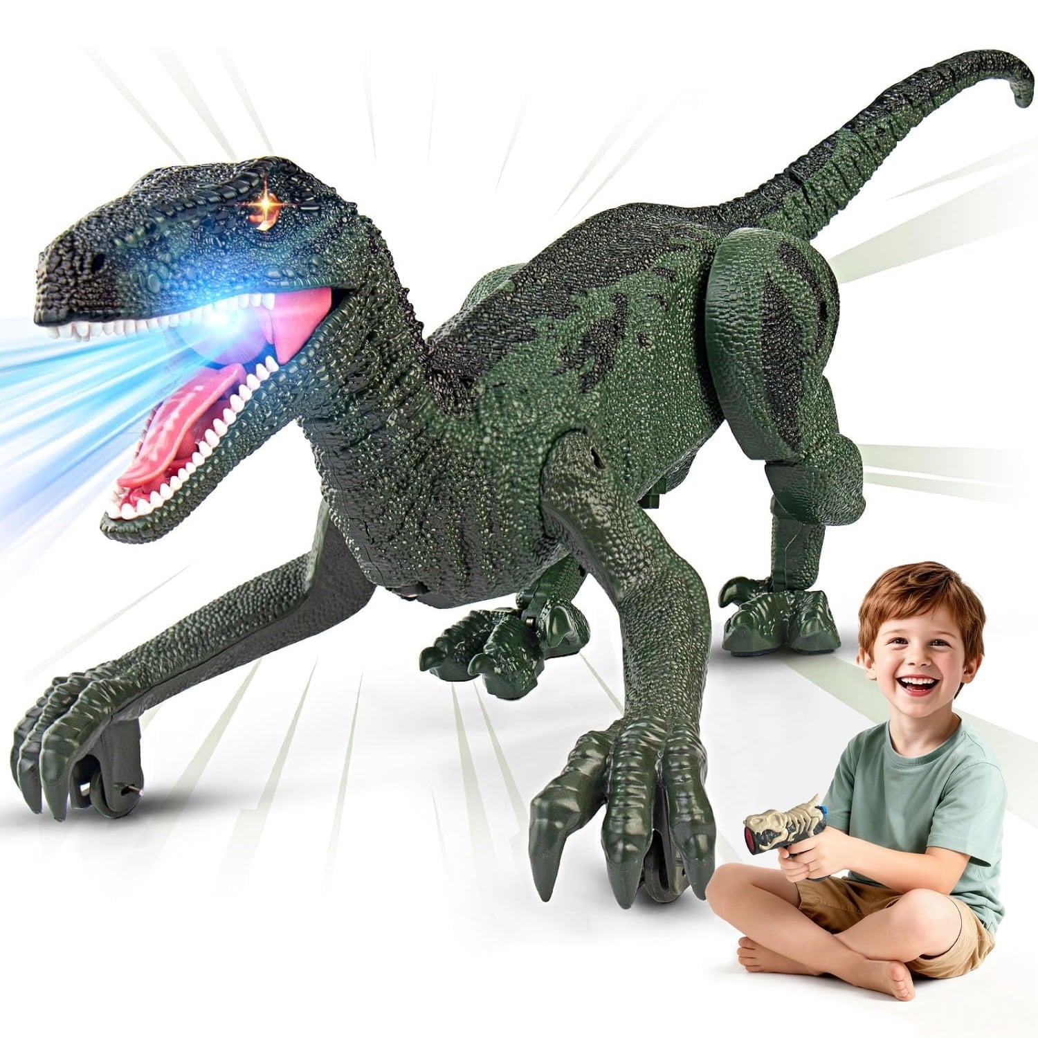 Track Seven Dinosaur Toys for Kids 3-5, 5-7, 8-12, 2.4GHz Remote Control Dinosaur with Walking, Realistic Sounds, Demo Mode, Rechargeable Jurassic Toys for Birthdays, Parties, Children’s Day, Brown