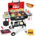 Track Seven Kids Play Kitchen Toys, Kids BBQ Grill Playset with Smoke Sound Light, 2-Layer Barbecue Toy with Wheels, Outdoor Play Food Toys Cooking Set for Toddlers 3-5, Birthday for Boys Girls