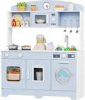 Track Seven Play Kitchen for Kids, Wooden Kids Kitchen Playset with Storage and Realistic Details, Pretend Play Kitchen Set with Ice Maker, Clicking Knobs, Sink, Washing Machine For Toddlers Ages 3+