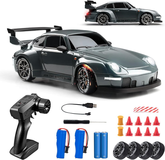 Track Seven RC Drift Car, 1:24 Scale Remote Control Vehicle with LED Lights, 2.4GHz 20KM/H 4WD High Speed RC Cars, Drifting Tires＆Two Batteries, Racing Sports Toy Idea Gift for Adults Boys Girls