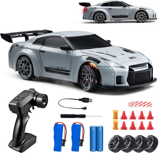 Track Seven RC Drift Car, 1:24 Scale Remote Control Vehicle with LED Lights, 2.4GHz 20KM/H 4WD High Speed RC Cars, Drifting Tires＆Two Batteries, Racing Sports Toy Idea Gift for Adults Boys Girls