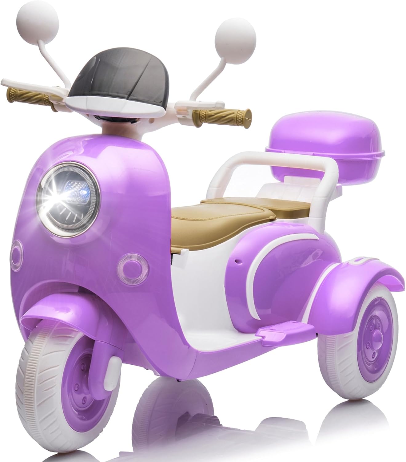 Track Seven 12V Ride on Motorcycle, 2-Seater Electric Motorcycle with Dual Motor, 3 Wheels Motorbike with Bluetooth, LED Lights, Storage Box, Front Hook, Ride on Toy Car for Kids Aged 3+