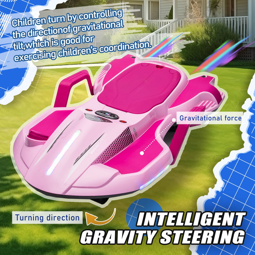 Track 7 24V Ride on Car with Helmet, Knee Pads, Gloves, Devilfish Pattern Ride on Electric Scooter with Spray Function, Gravity Steering, Music, Handrails, Max Speed 6.84 mph, Pink