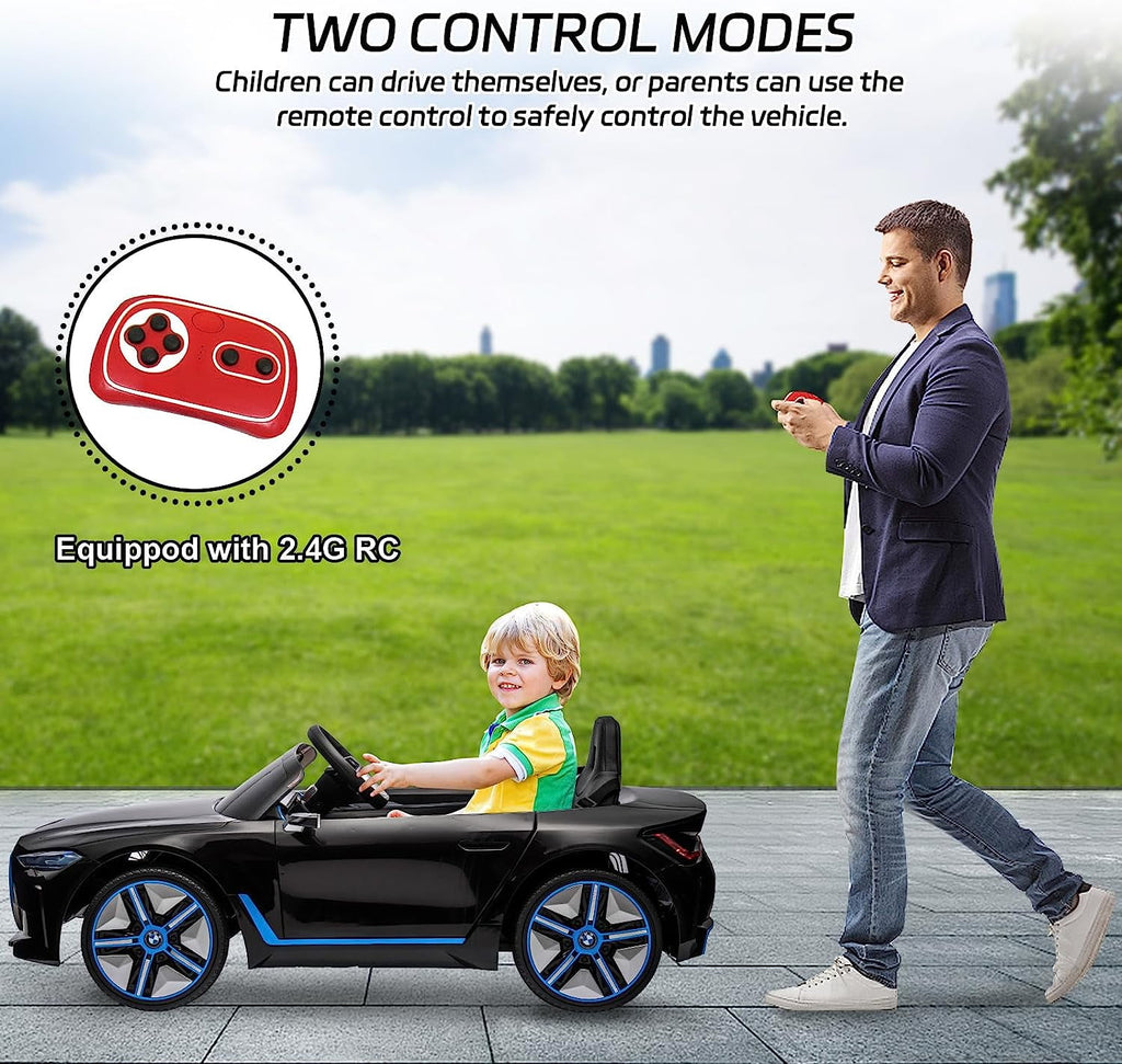 Track 7 Kids Ride on Car, 12V Licensed BMW i4 12V Electric Car with Remote Control, MP3, Age 3+, Black