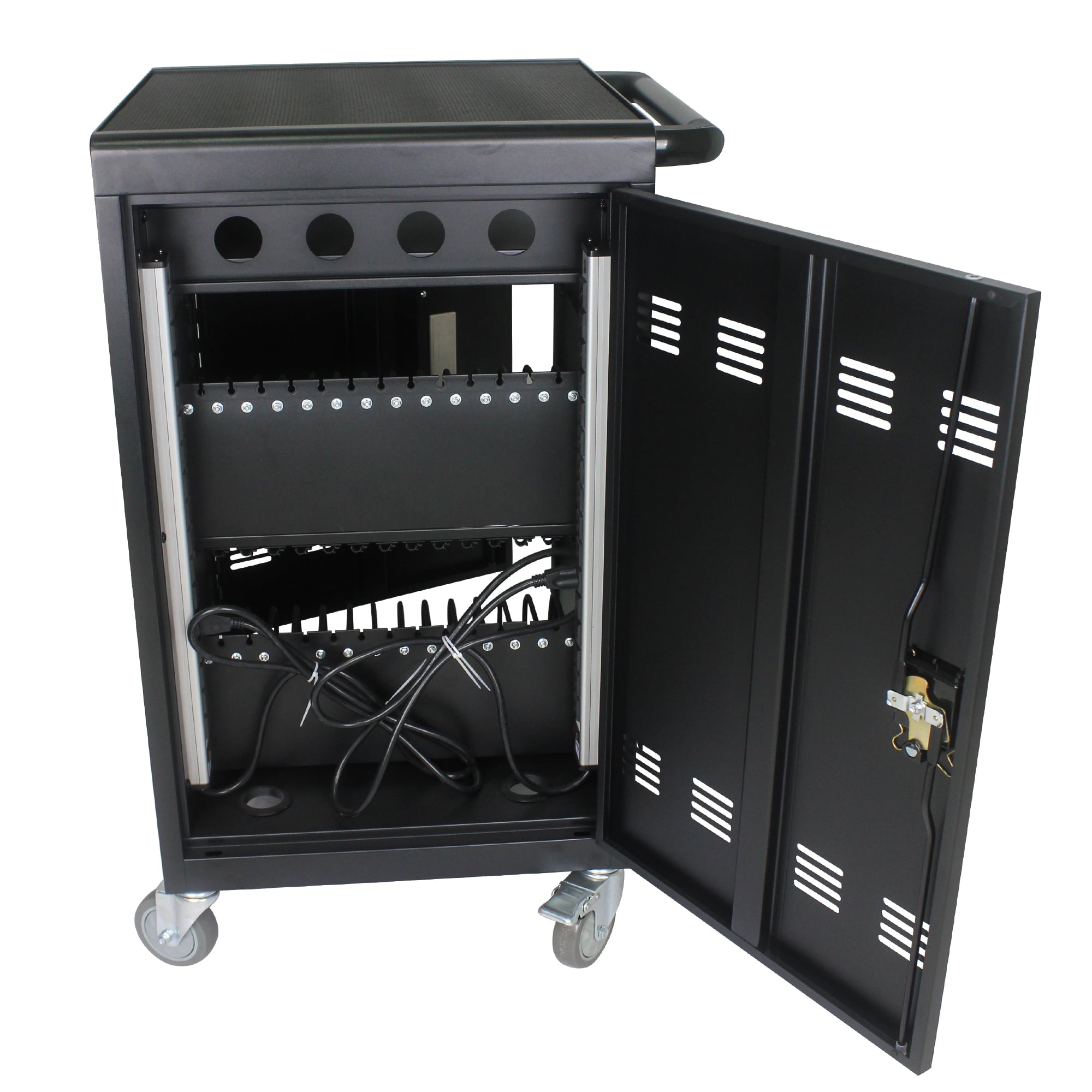 COOKCOK Mobile Charging Cart and Cabinet for Tablets Laptops 30-Device With Combination Lock, Black