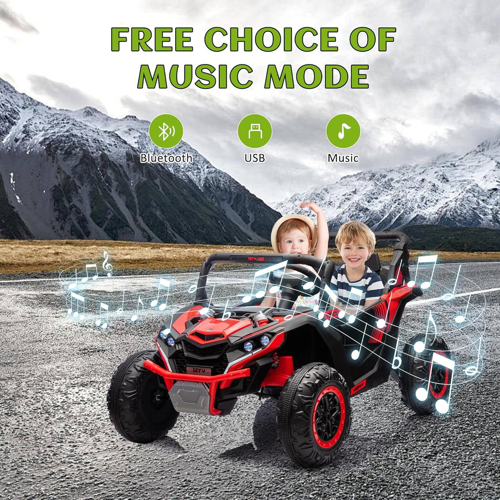 Track 7 24V 2-Seater Ride on UTV, 20" Large Seat, 2 x 200W Powerful Motors, 4.5 mph Max Speed, Ride on Car w/Remote Control, MP3, Lights, Battery Powered Electric Car for Boys Girls Age 3+, Blue