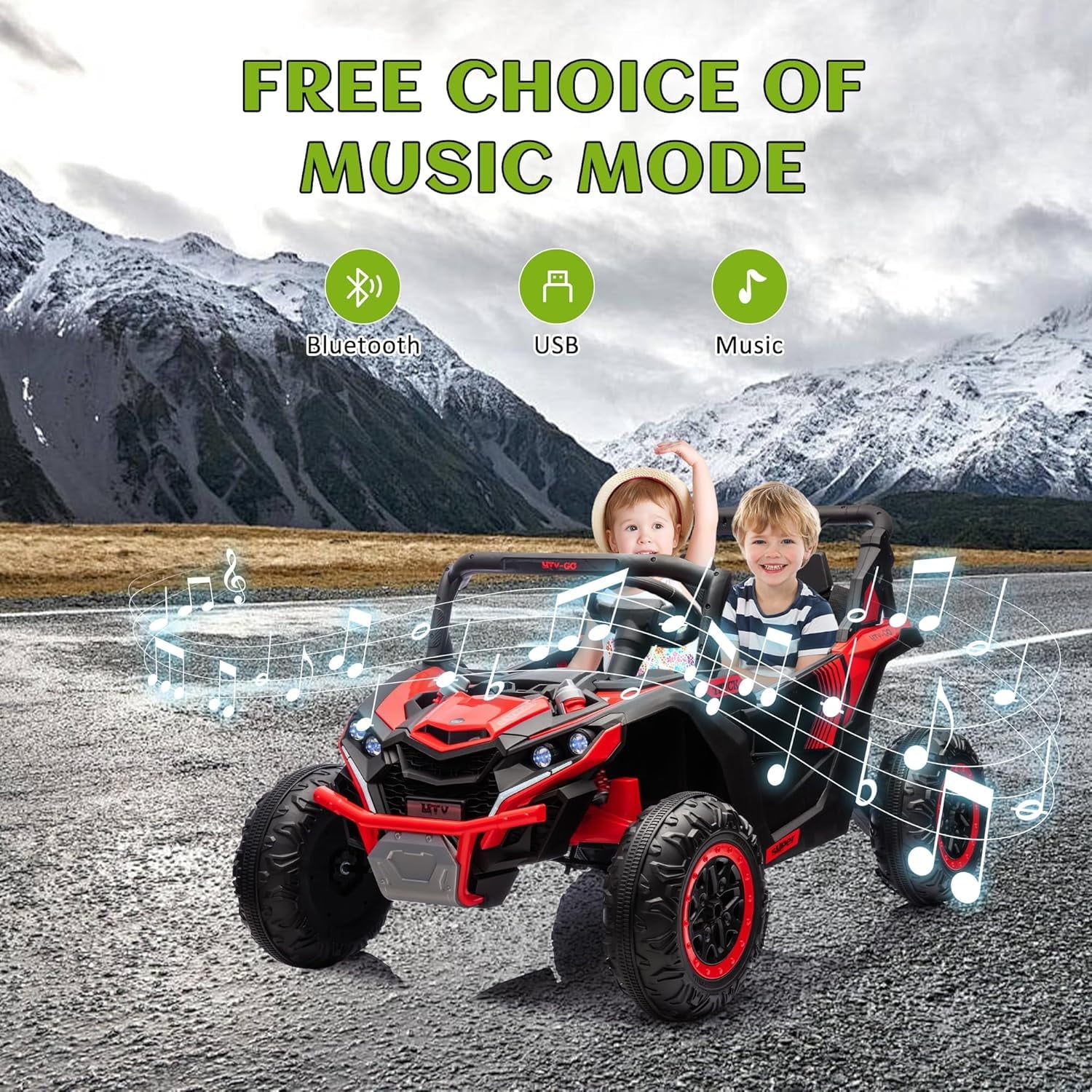 Track 7 24V 2-Seater Ride on UTV, 20" Large Seat, 2 x 200W Powerful Motors, 4.5 mph Max Speed, Ride on Car w/Remote Control, MP3, Lights, Battery Powered Electric Car for Boys Girls Age 3+, Red