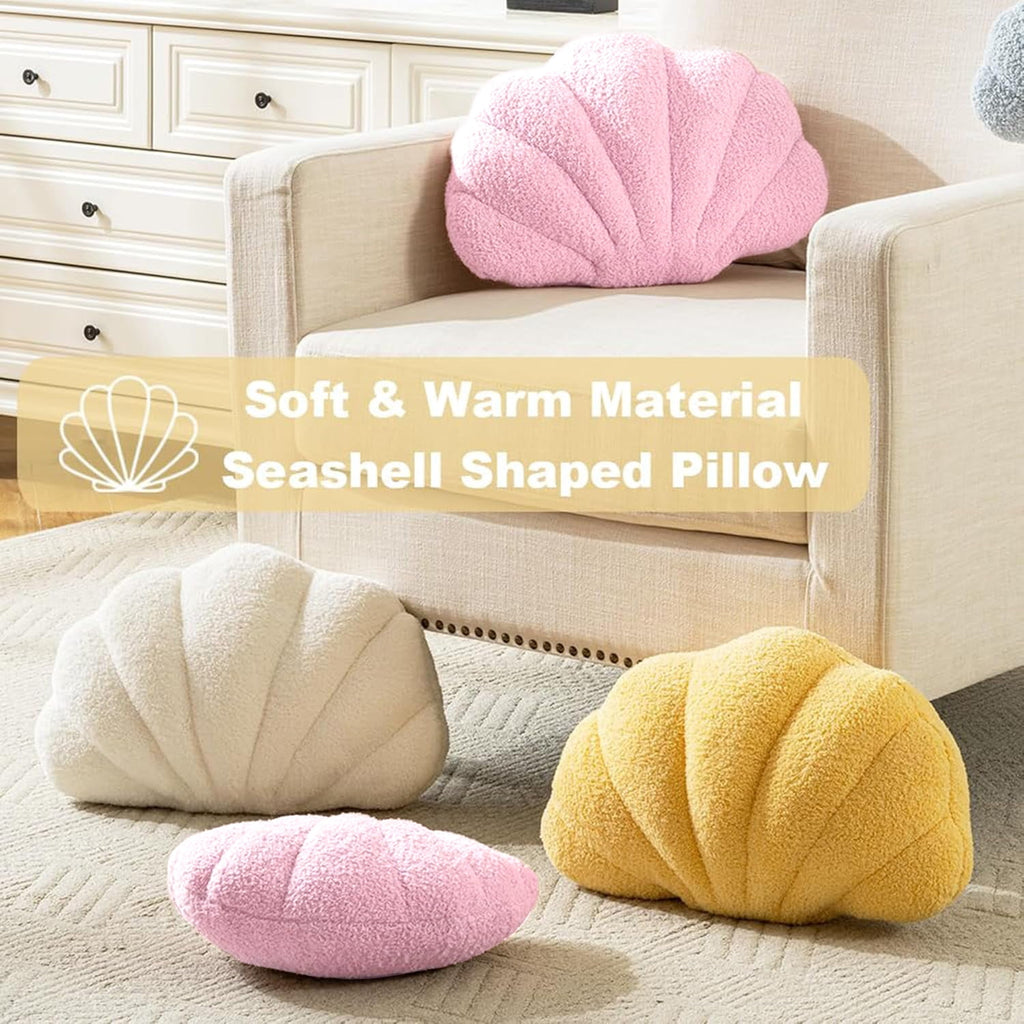 COOKCOK Shell Pillow, Seashell Throw Pillows, 14" x 11" Soft Decorative Pillow Plush Cushion for Bed Couch Living Sofa Room Decor Accent Throw Pillow, White