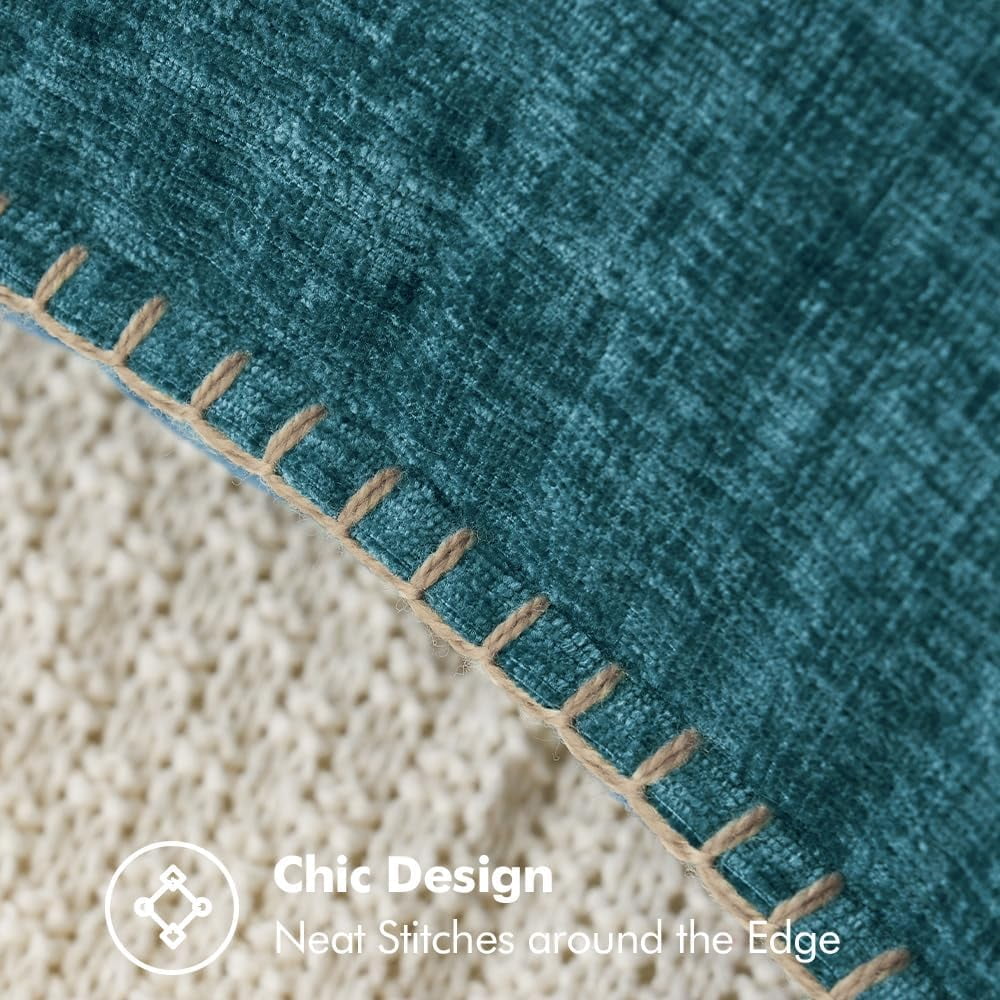 COOKCOK Pack of 2 Christmas Pillow Covers 18x18 Inch Dark Teal Farmhouse Decorative Throw Pillow Covers with Stitched Edge Soft Chenille Solid Dyed Couch Pillow Covers for Sofa Bed Living Room