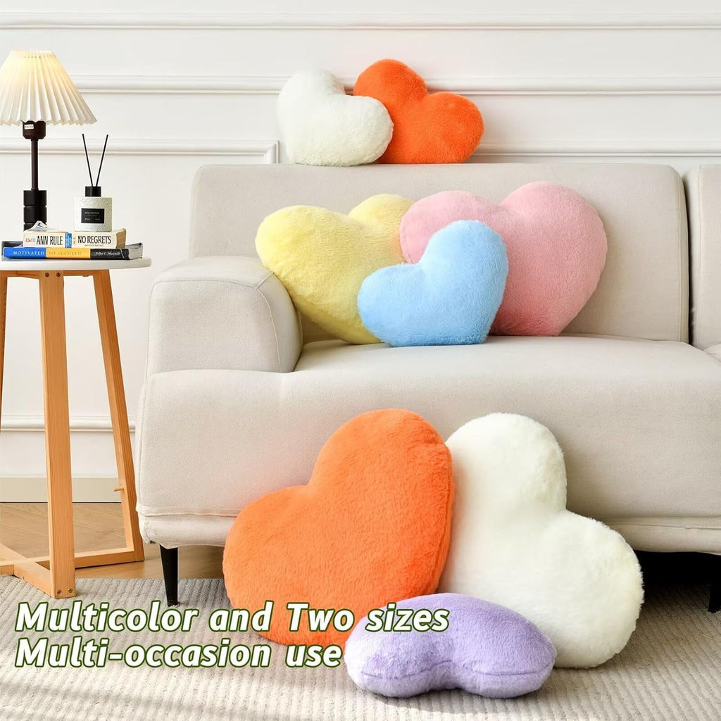 COOKCOK Heart Pillow, Pink Throw Pillows for Bed Couch, 20" x 15" Cute Faux Rabbit Fur Medium Pillow for Women Valentine Anniversary Fall Halloween Christmas Home Decor