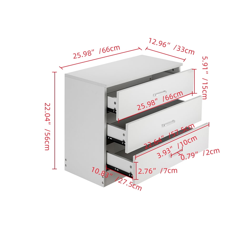 COOKCOK 3 Drawer Dresser, Wood Drawer Chest Dresser Cabinet with Storage, 25.98"x 13"x 22.05", Storage Cabinet, Clothing Organizer with Cut-Out Handle, Nightstand for Living Room, Bedroom, White