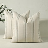 COOKCOK Throw Pillow Covers 20x20 Set of 2 Striped Pillow Covers Textured Linen Decorative Pillows Square Cushion Covers for Sofa Couch Bed Living Room Farmhouse Decor, Grey