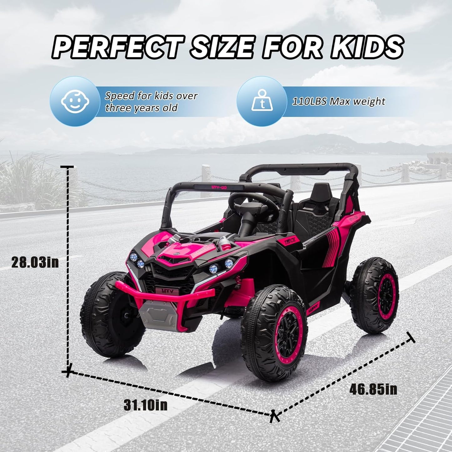 Track 7 24V 2-Seater Ride on UTV, 20" Large Seat, 2 x 200W Powerful Motors, 4.5 mph Max Speed, Ride on Car w/Remote Control, MP3, Lights, Battery Powered Electric Car for Boys Girls Age 3+, Blue