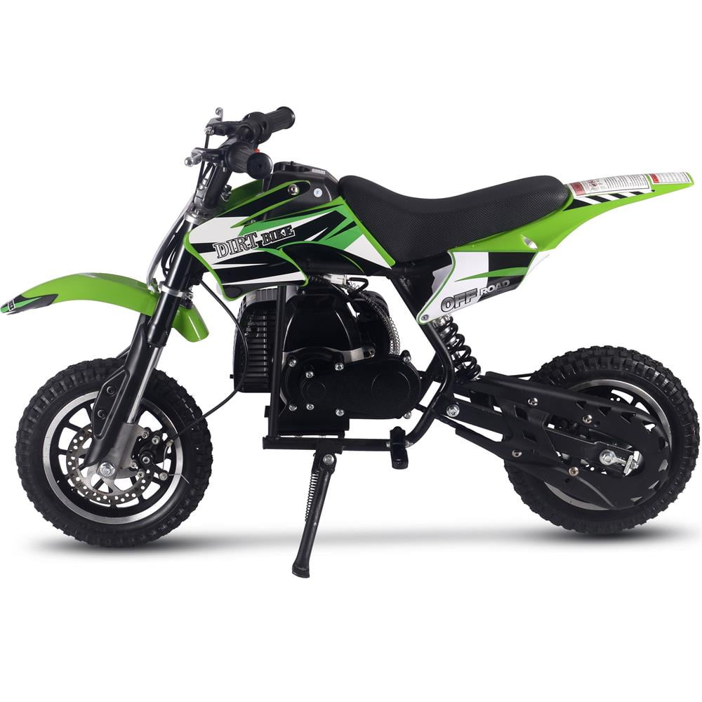 Track 7 50CC 2-Stroke Kid Dirt Bike, Off Road Gas Motorcycle, Trail Bike Up to 25Mph, EPA Approved Kids Gas Dirt Bike W/Rear Suspension, Pull Start, Front & Rear Disc Brake, Green