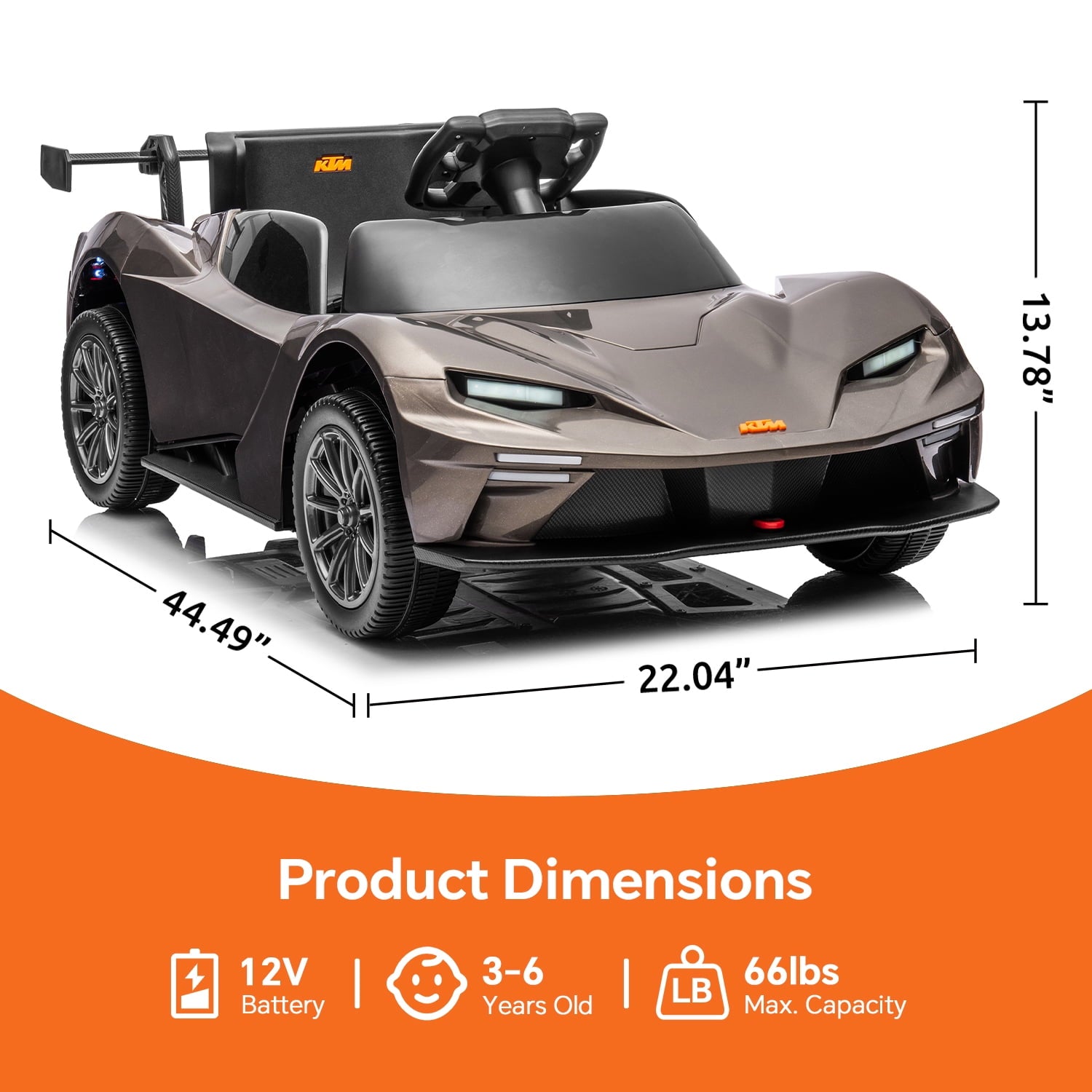 Track Seven 12V Ride on Car with Remote Control, Licensed KTM X-BOW GTXR Electric Car for Kids Age 3+, Music, Ride on Toy Electric Vehicle, Black